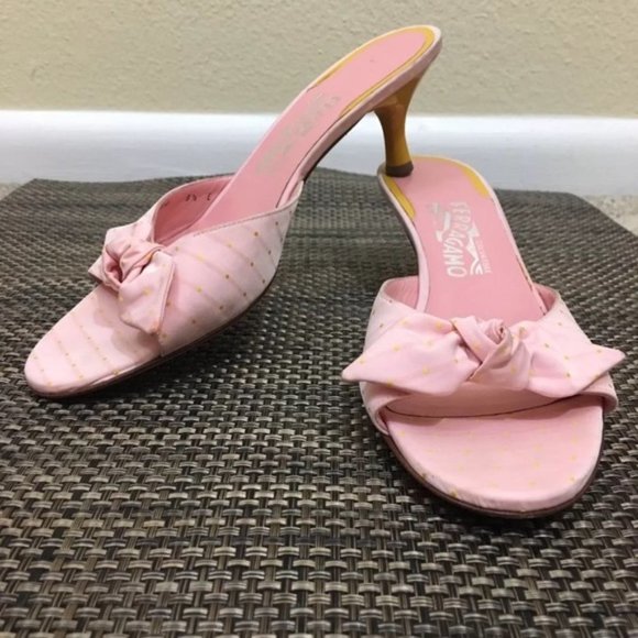 Vintage Salvatore Ferragamo Heels Slides Sandals Pink 9.5 - Picture 1 of 8